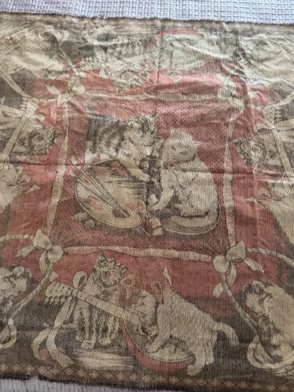 RARE Vintage Cat  Artists & Musicians  Velvet Tapestry Wall Hanging Rug 49x49